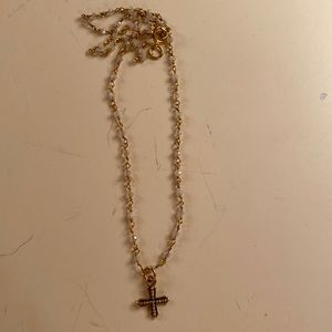Gold beaded cross necklace